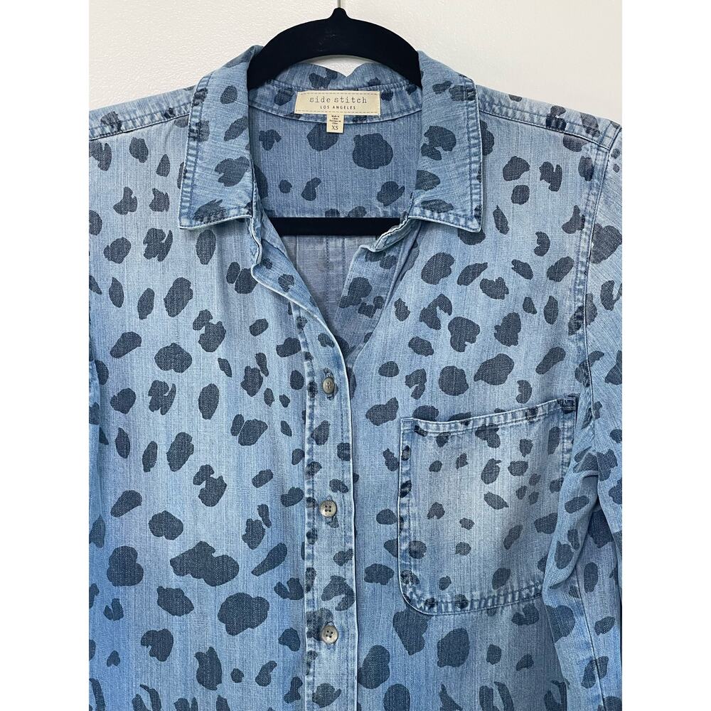 Side Stitch Button-Down Shirt Animal Print Painted‎ Polka Dot Blue Women's XS - Picture 3 of 11